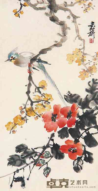 张书旗 花鸟 立轴 50×26cm